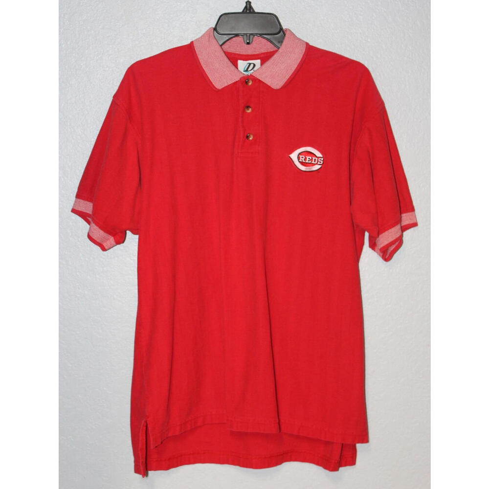 VINTAGE Dynasty Polo Shirt Cincinnati Reds Men's MEDIUM Red 100% Cotton